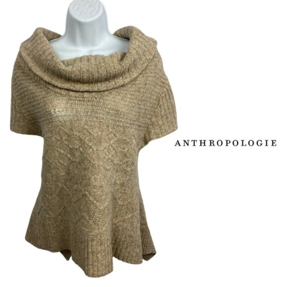 Anthropologie Moth Wool Blend Cowl Neck Knit Sweater – Tan | Size Small - Picture 1 of 10